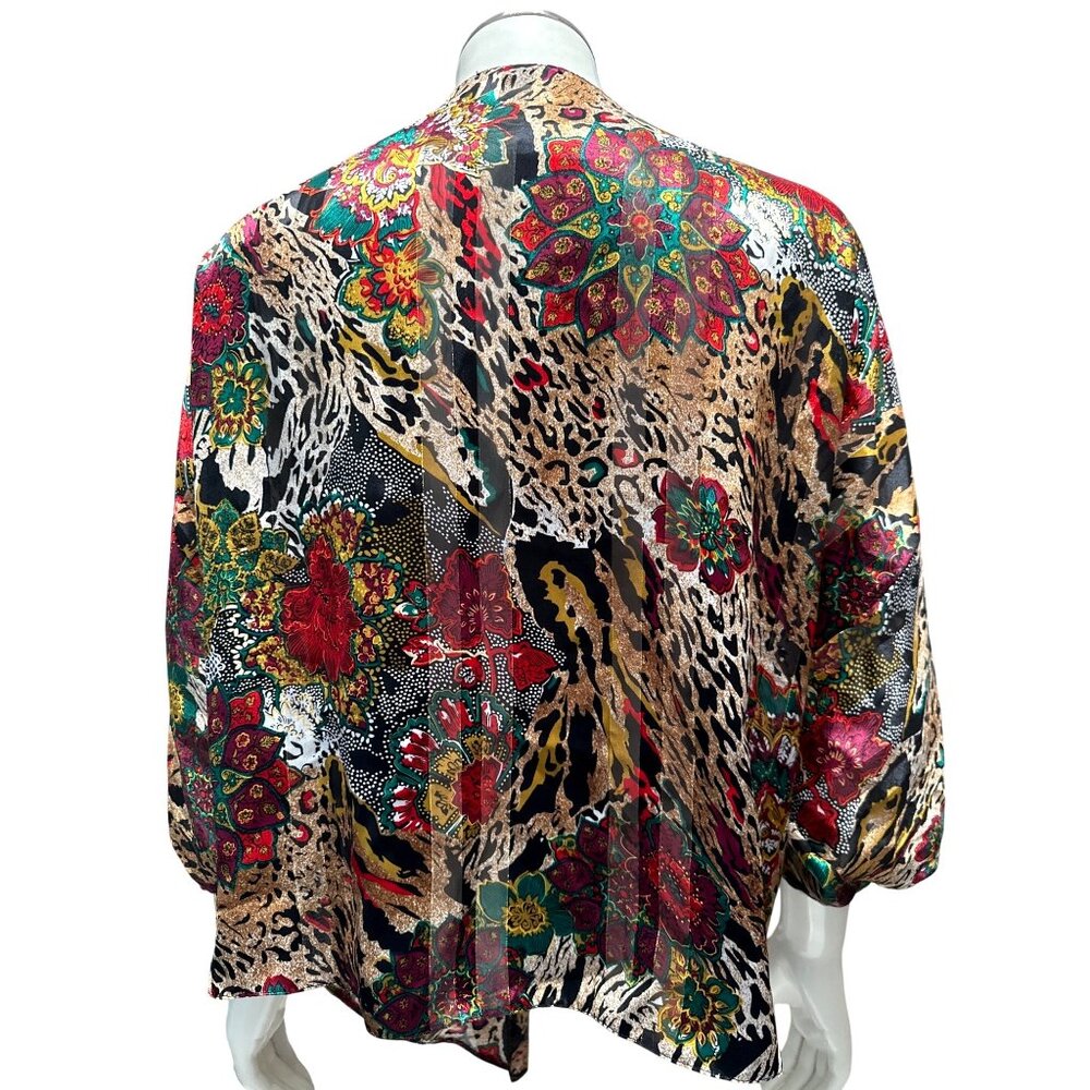 Lucie Ann II Vintage Sheer Open Front Kimono Sleeve Blouse Floral Animal Print B - Picture 3 of 6